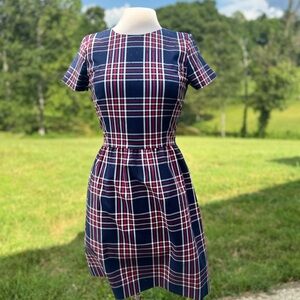 Classic Brooks Brothers Navy and Red Plaid Dress